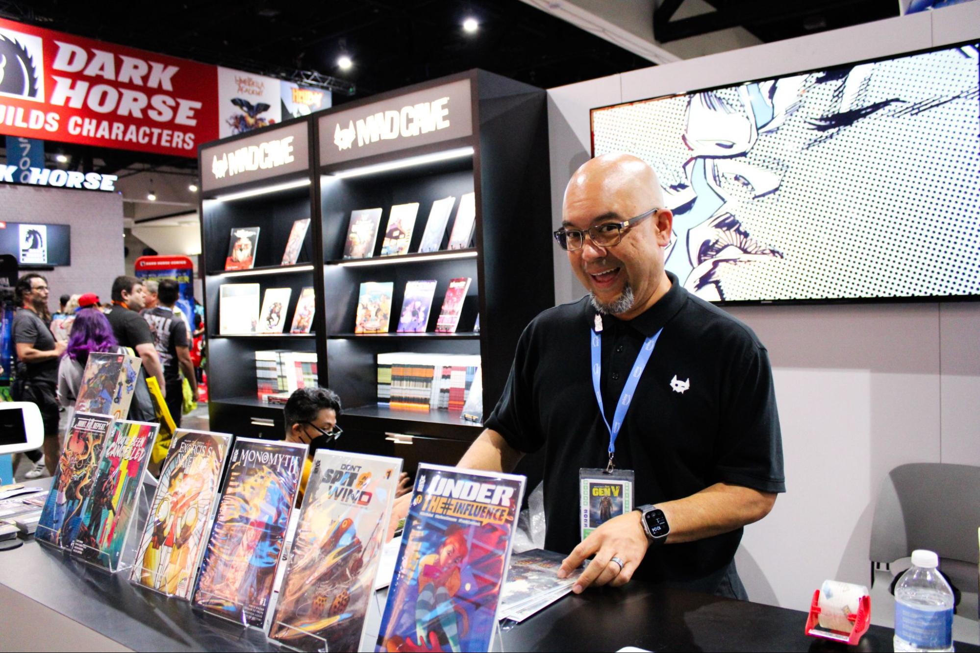 Chris La Torre, Direct Market Sales Coordinator, manning the Mad Cave Studios booth at San Diego Comic-Con 2023