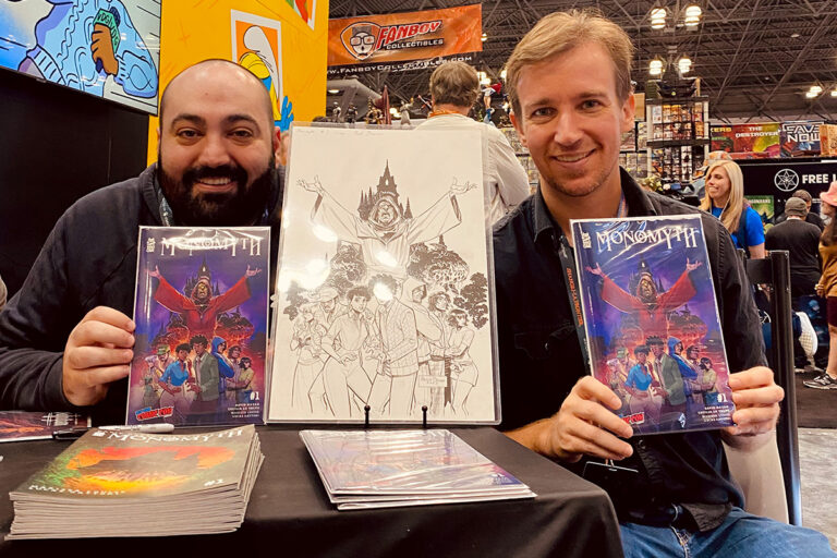 David Hazan and Reilly Brown signing the limited-edition New York Comic Con variant of Monomyth