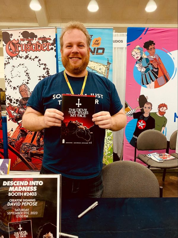 The face of evil is his own! Readers at Baltimore Comic Con had the chance to meet writer David Pepose and preview the first issue of his upcoming horror series, The Devil That Wears My Face!